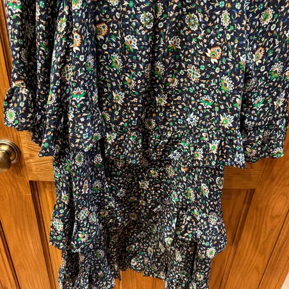 Tory Burch 100% Silk 3-Tier Navy Soleil Ruffle Dress, Size 12 - Picture 7 of 10